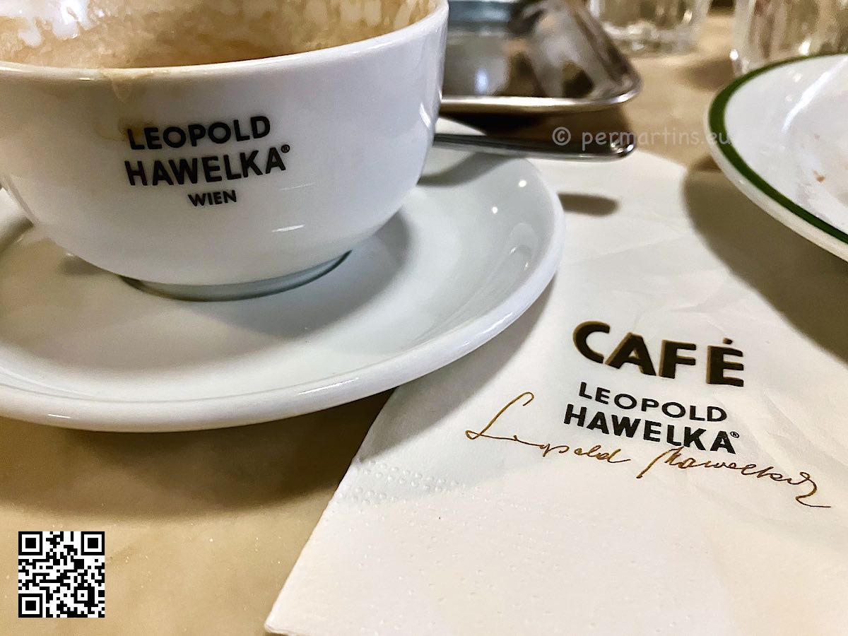 Austria Vienna at Café Leopold Hawelka a clope up of a cup and a napkin