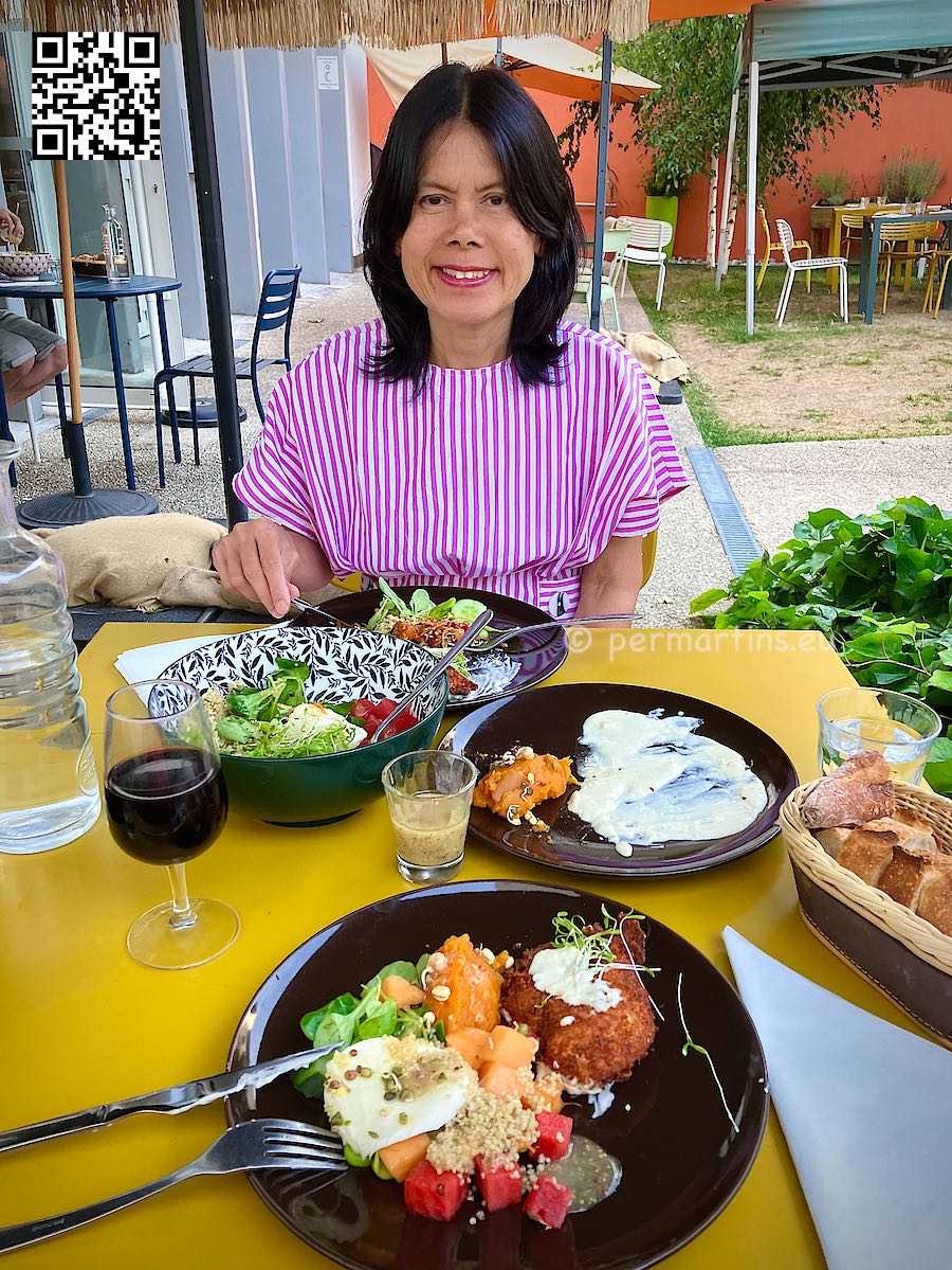 France Tours woman eating vegetarian food outdoors