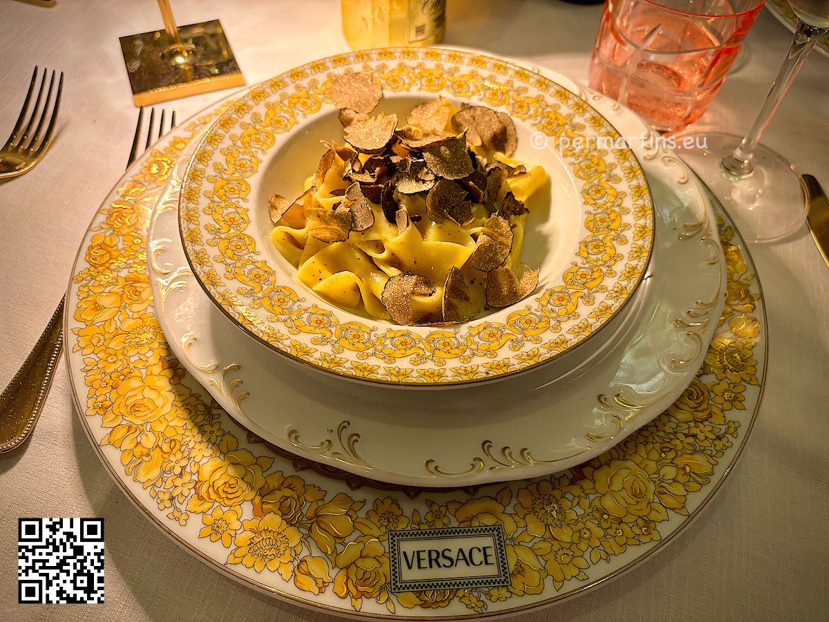 Italy Verona Torcolo da Barca pasta with truffle on Versace plates fine dining
