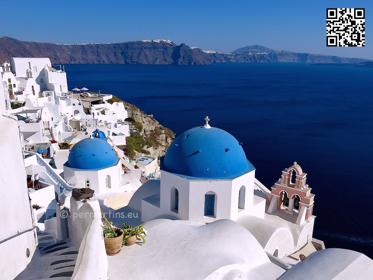 Greece Santorini Oia view over two Holy Orthodox Churches
