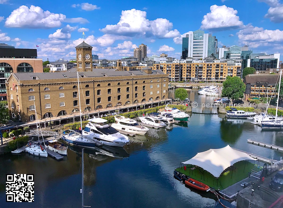 England London view from Tower Hotel over St Katharine Docks.