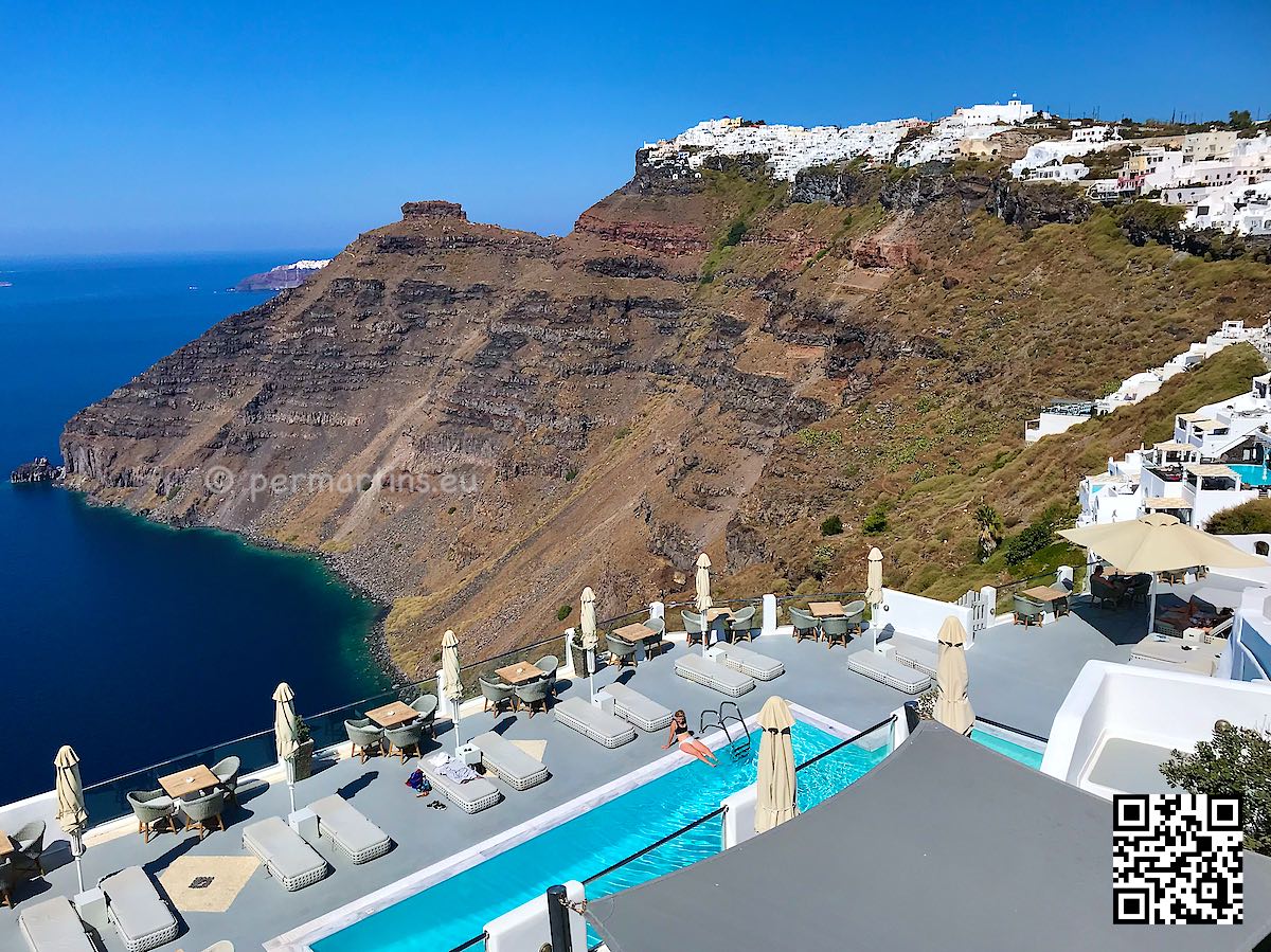 Greece Santorini Firastefani view over Belvedere Hotel and the pool 