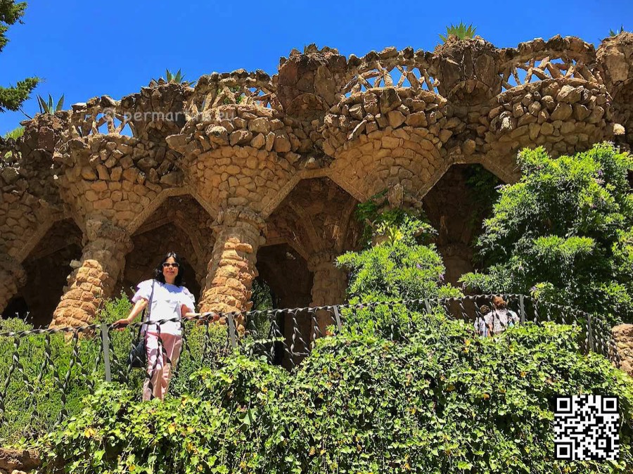 Spain Barcelona Parc Güell one of many strange buildings by Antoni Gaudí