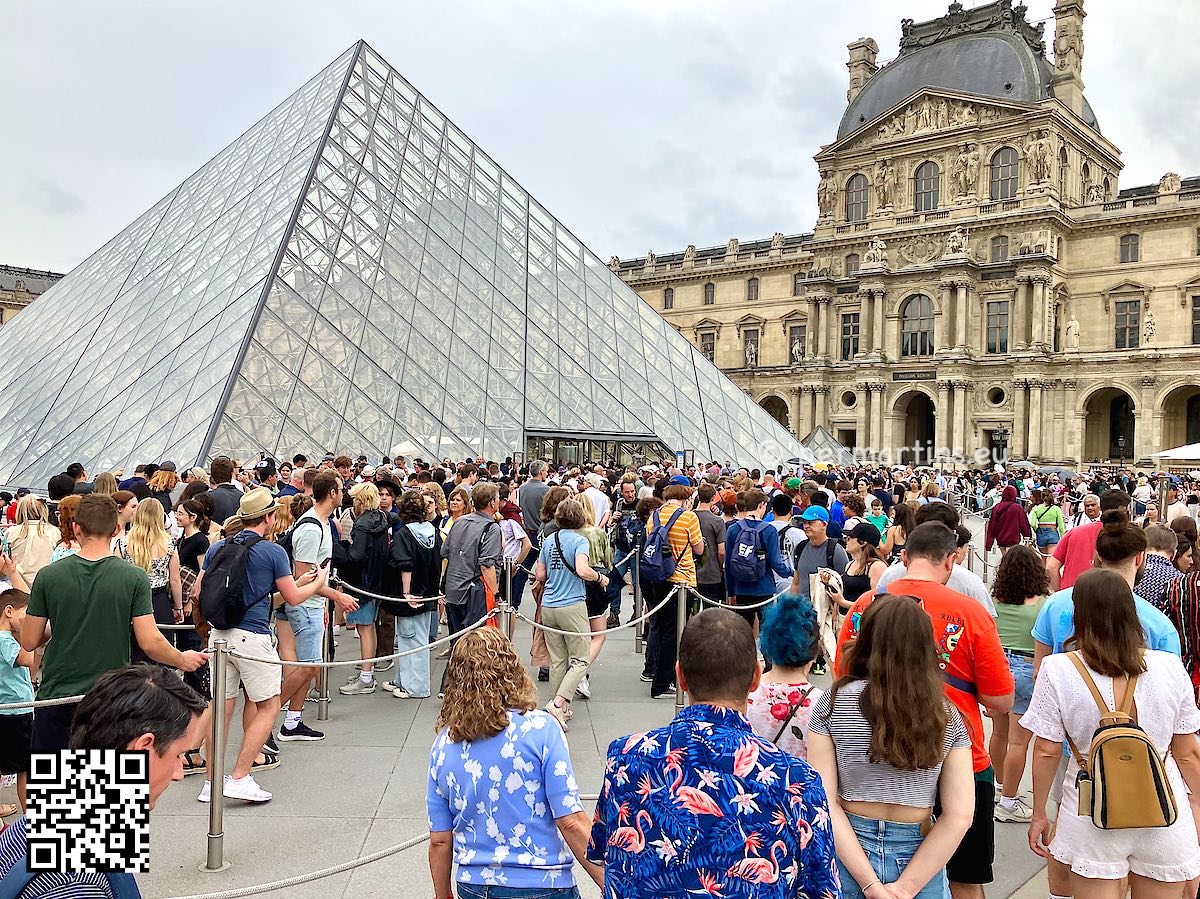 France Paris outside the Louvre tourist in a long que