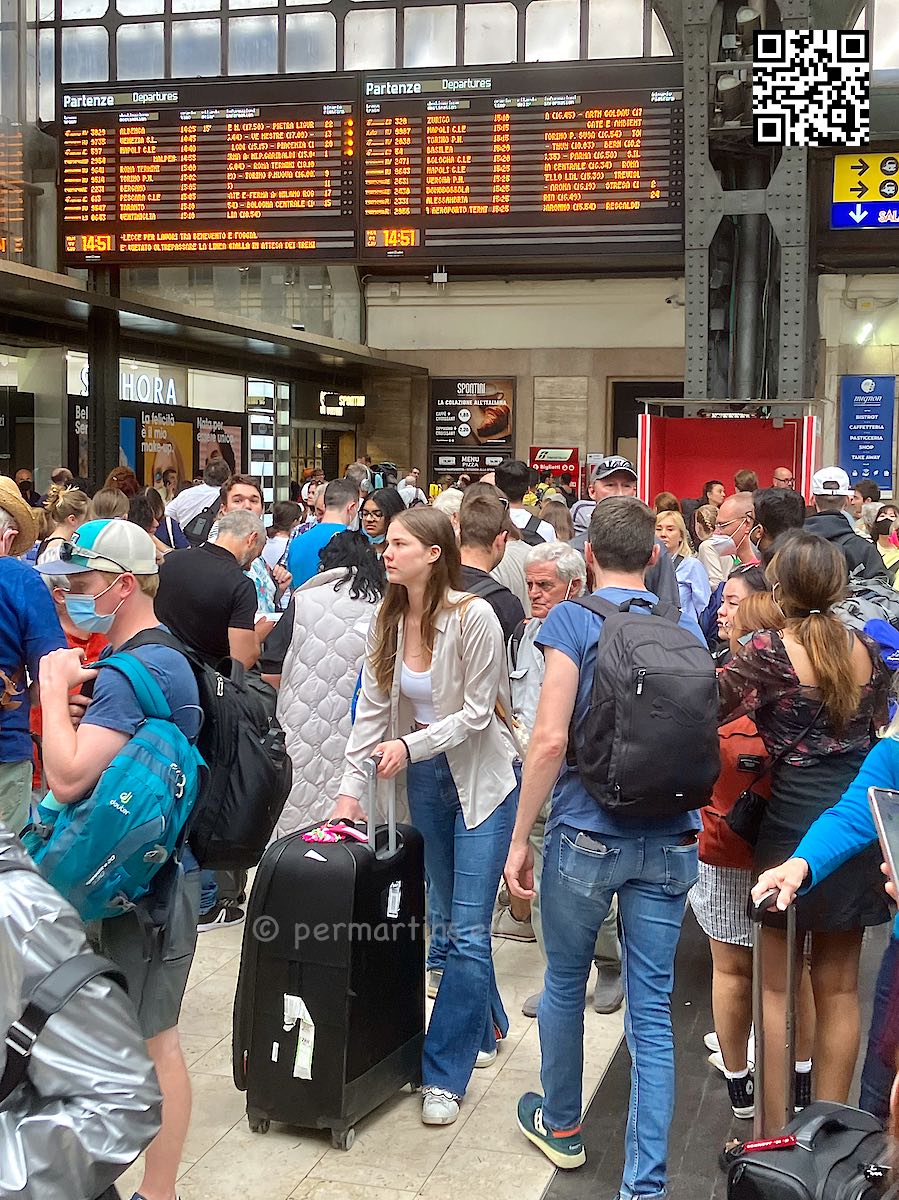 Italy Milan Milano Centrale people walking around to find their train